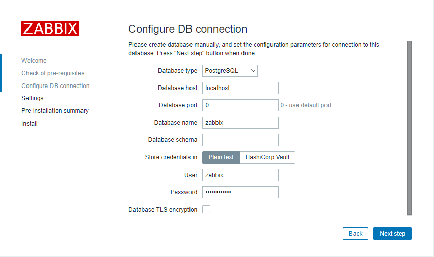 Config Zabbix DB