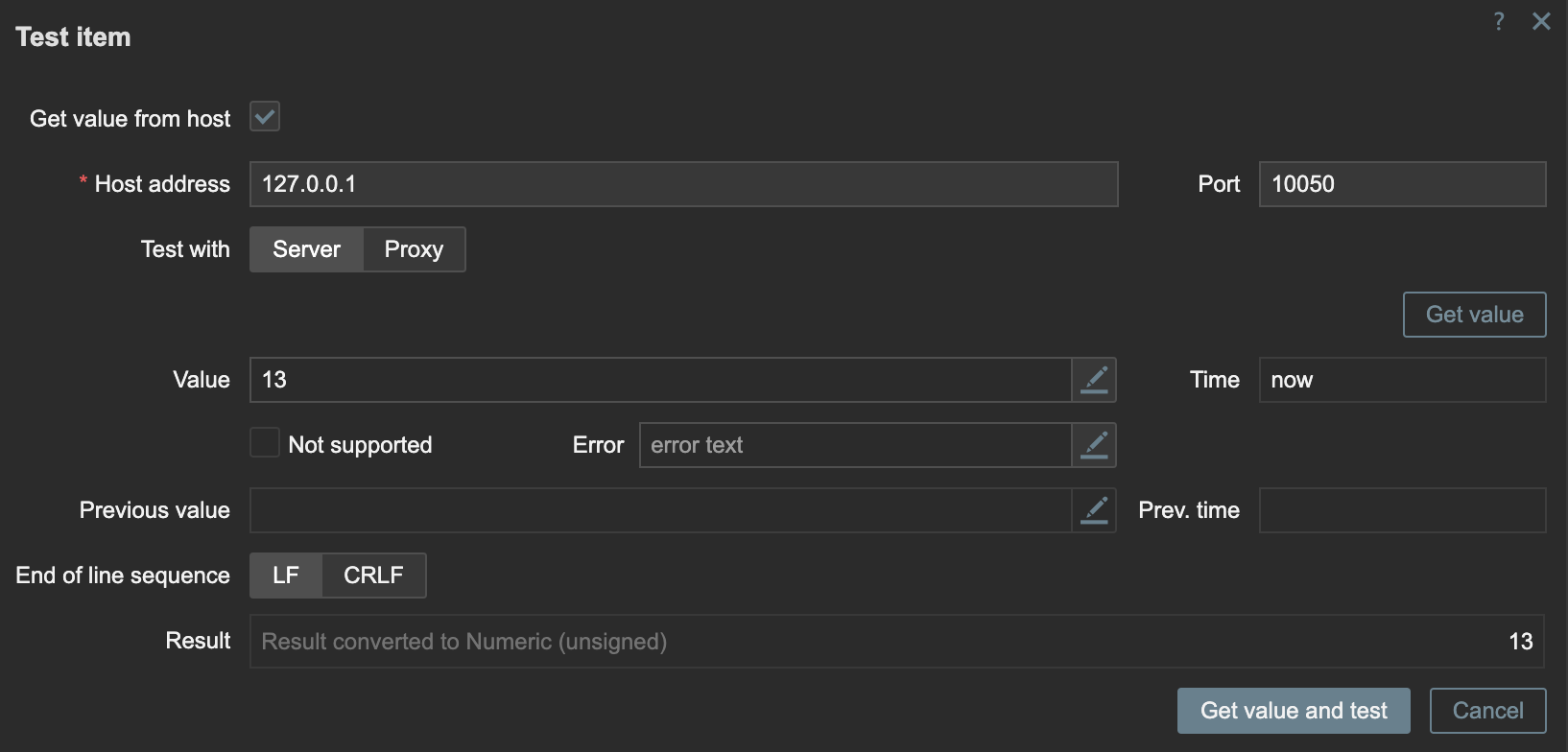 Zabbix item test