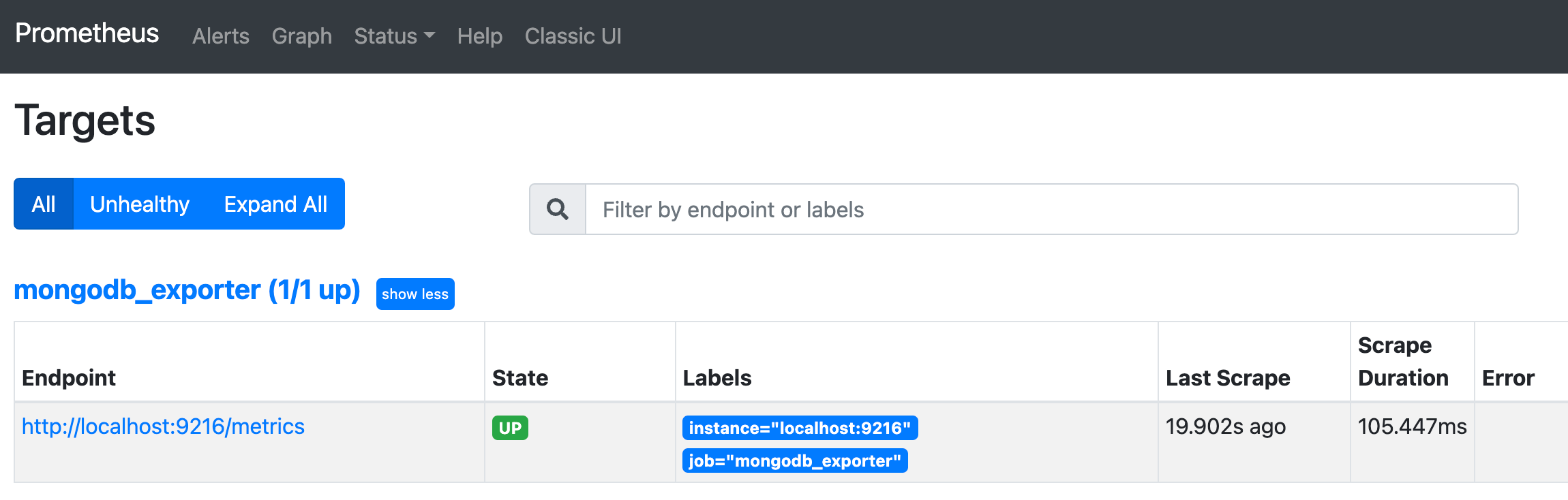 MongoDB Exporter target